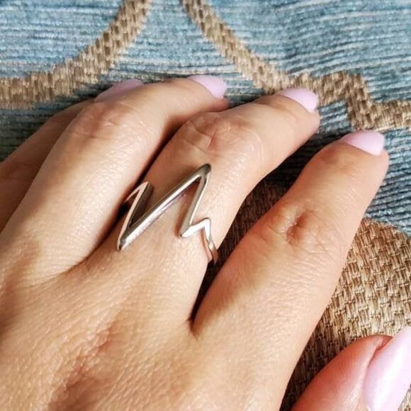 Heartbeat Ring, Sterling Silver Ring, Simple Women Ring, Tarnish Free, - Picture 5 of 7